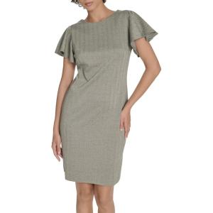 Tommy Hilfiger Women’s Short Flutter Sleeve Jewel Neck Mini Sheath Dress(Black/Latte)