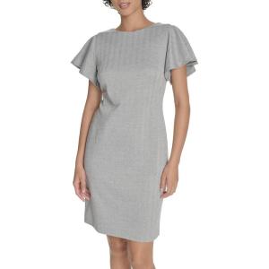 Tommy Hilfiger Women’s Short Flutter Sleeve Jewel Neck Mini Sheath Dress(Light Grey/Ivory)