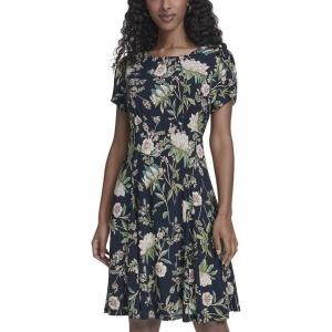 Tommy Hilfiger Women’s Short Sleeve Crew Neck Jersey Ruffle Hem Mini Dress(Sky Captain Multi)