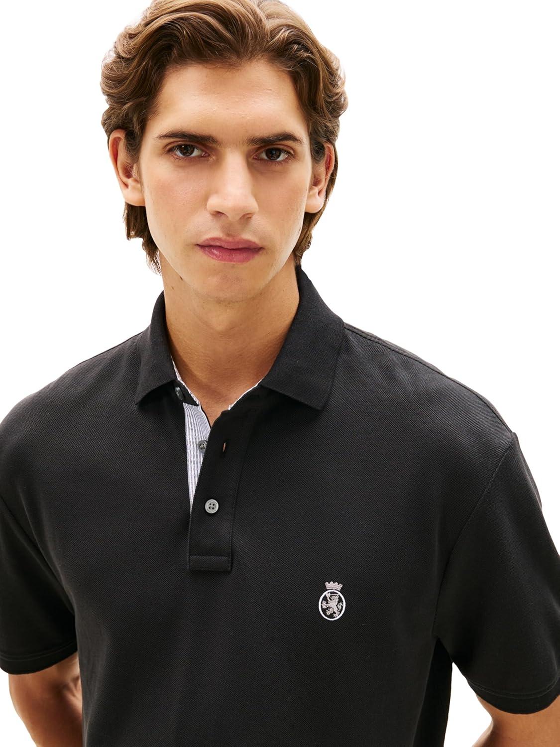 imageTommy Hilfiger Mens Short Sleeve Casual Polo Shirts in Classic Fit with Embroidered Crest DesignBlack