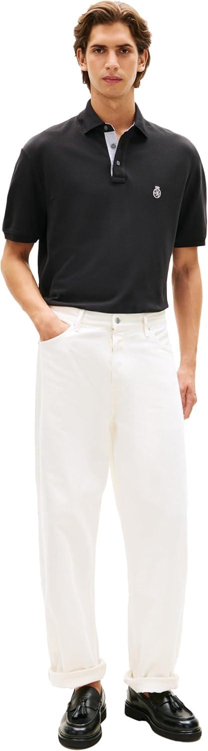 imageTommy Hilfiger Mens Short Sleeve Casual Polo Shirts in Classic Fit with Embroidered Crest DesignBlack