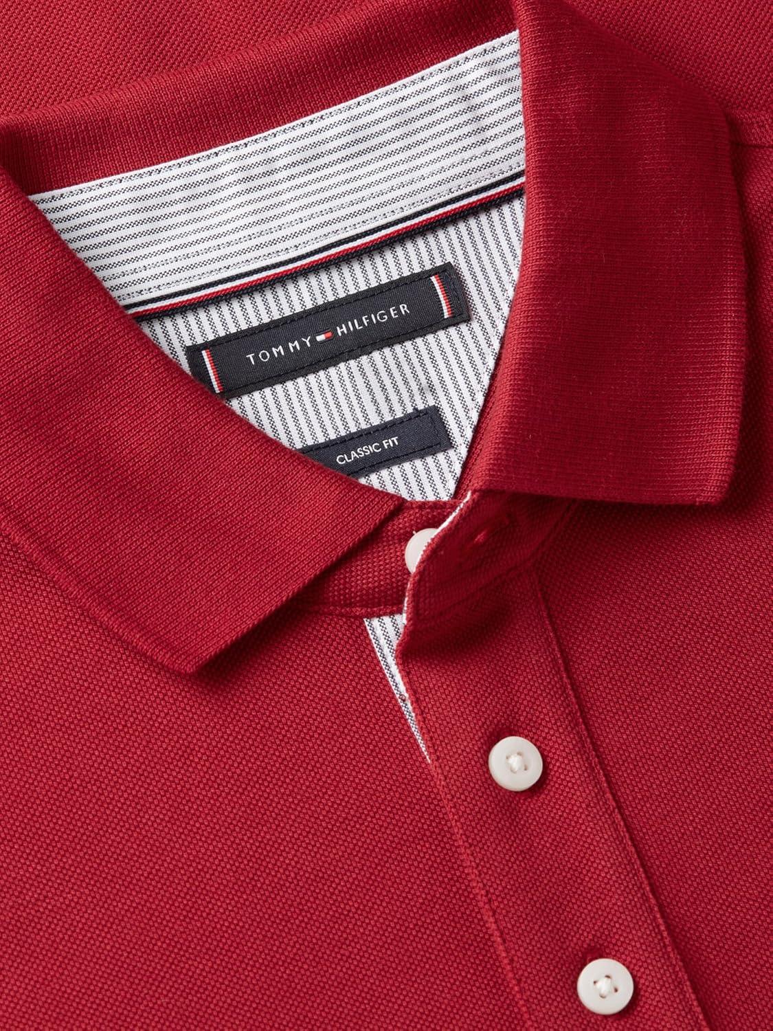 imageTommy Hilfiger Mens Short Sleeve Casual Polo Shirts in Classic Fit with Embroidered Crest DesignRegatta Red