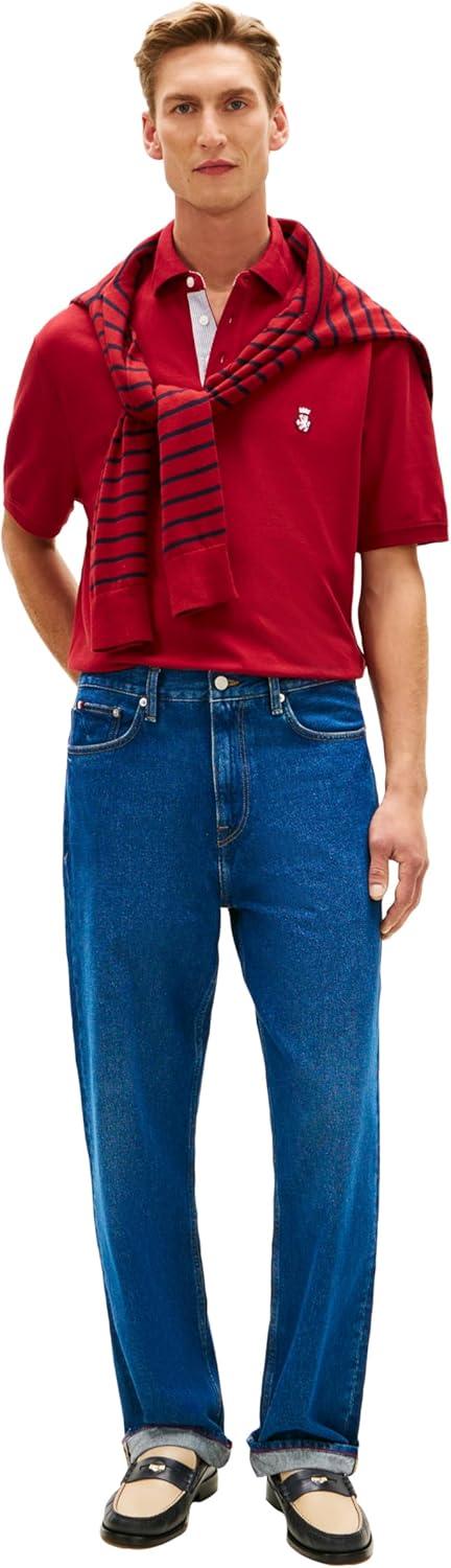imageTommy Hilfiger Mens Short Sleeve Casual Polo Shirts in Classic Fit with Embroidered Crest DesignRegatta Red