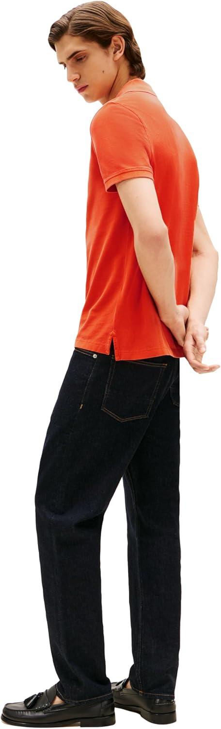 imageTommy Hilfiger Mens Short Sleeve Casual Polo Shirts in Regular Fit with Garment Dye CottonBrilliant Orange