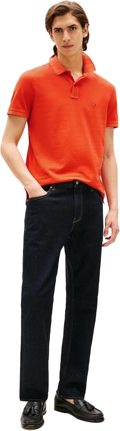 imageTommy Hilfiger Mens Short Sleeve Casual Polo Shirts in Regular Fit with Garment Dye CottonBrilliant Orange