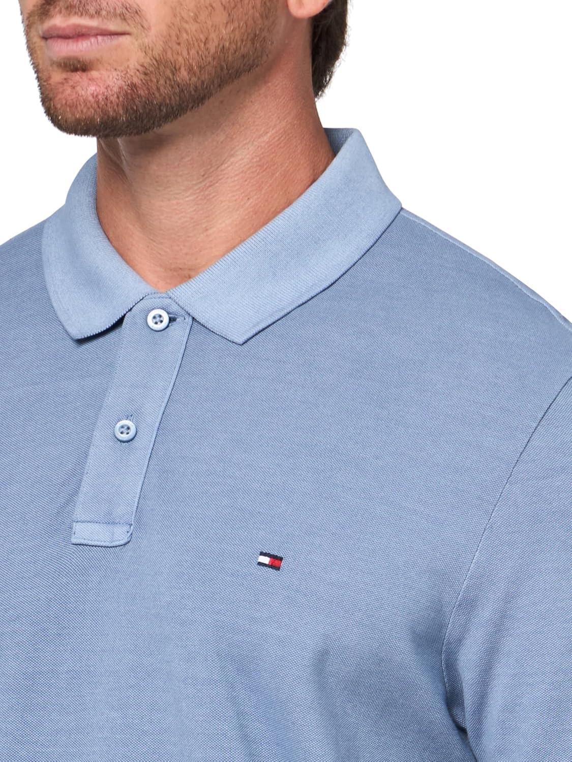 imageTommy Hilfiger Mens Short Sleeve Casual Polo Shirts in Regular Fit with Garment Dye CottonBrisk Blue