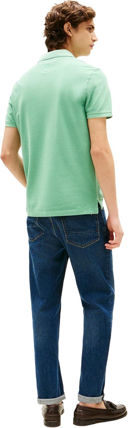 imageTommy Hilfiger Mens Short Sleeve Casual Polo Shirts in Regular Fit with Garment Dye CottonFort Green