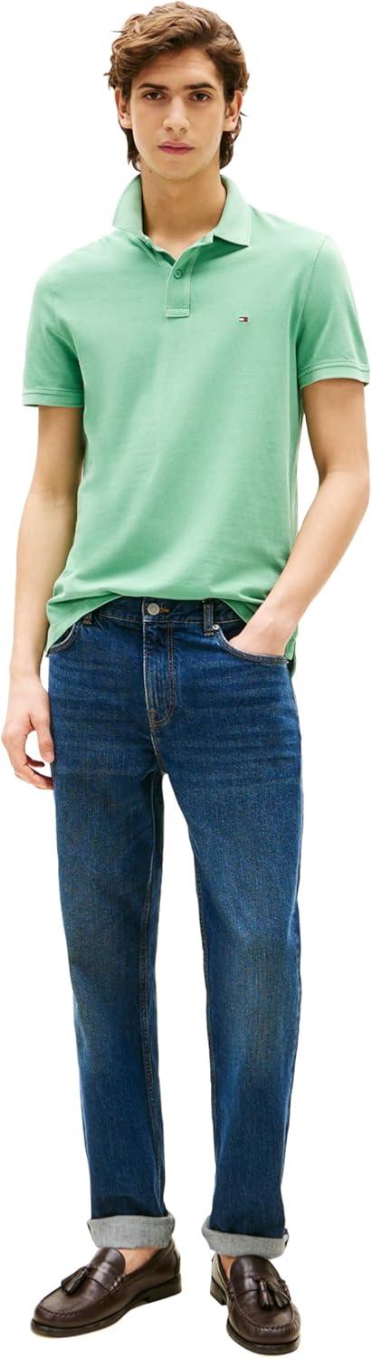 imageTommy Hilfiger Mens Short Sleeve Casual Polo Shirts in Regular Fit with Garment Dye CottonFort Green