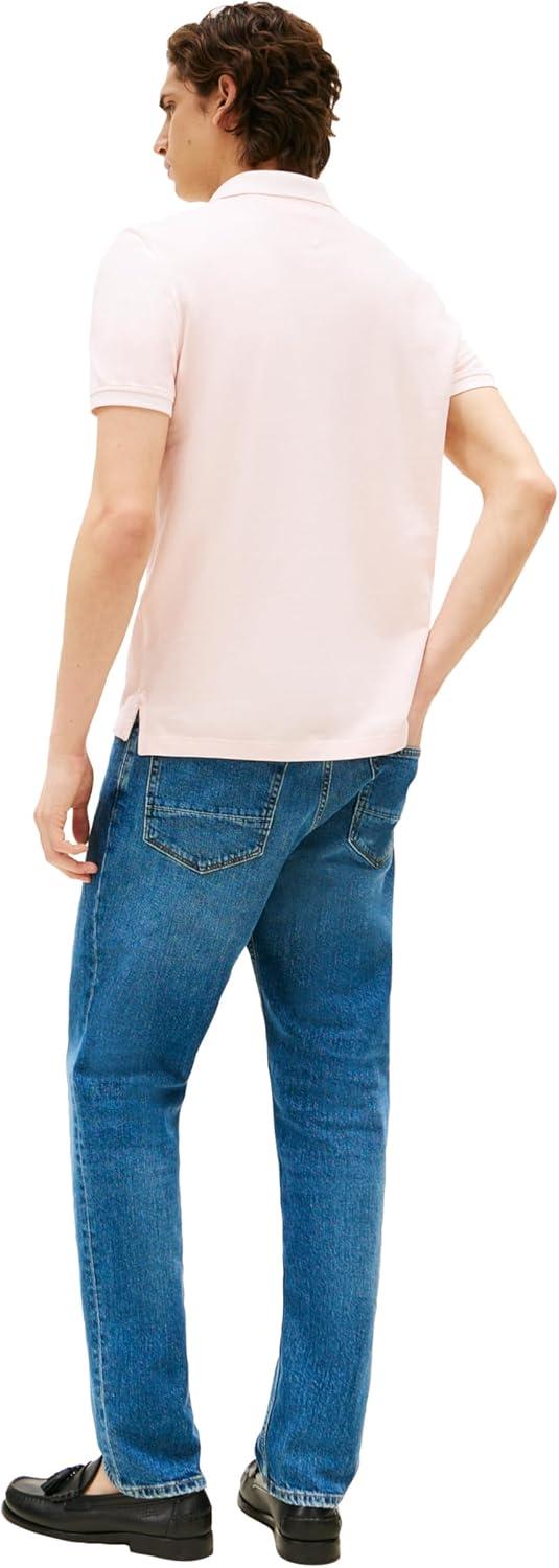 imageTommy Hilfiger Mens Short Sleeve Casual Polo Shirts in Regular Fit with Garment Dye CottonPink Lily