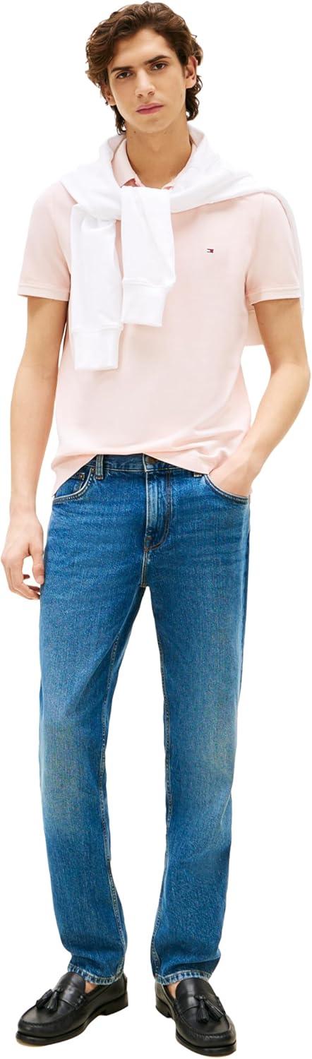imageTommy Hilfiger Mens Short Sleeve Casual Polo Shirts in Regular Fit with Garment Dye CottonPink Lily