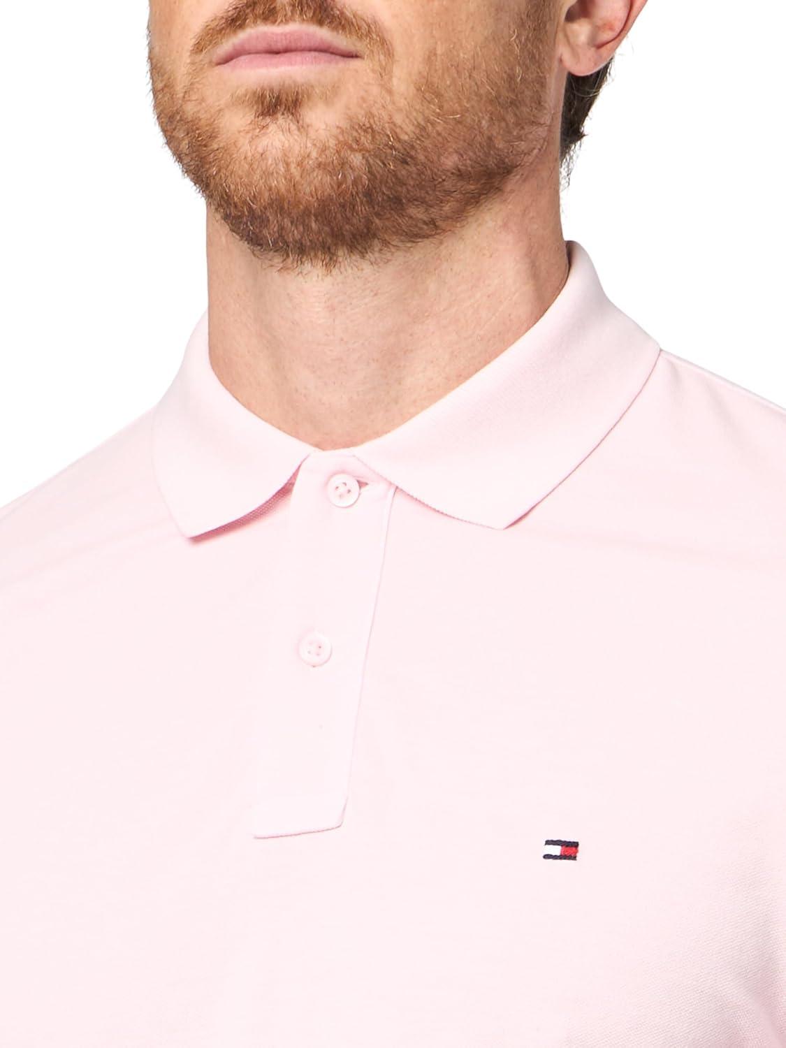 imageTommy Hilfiger Mens Short Sleeve Casual Polo Shirts in Regular Fit with Garment Dye CottonPink Lily