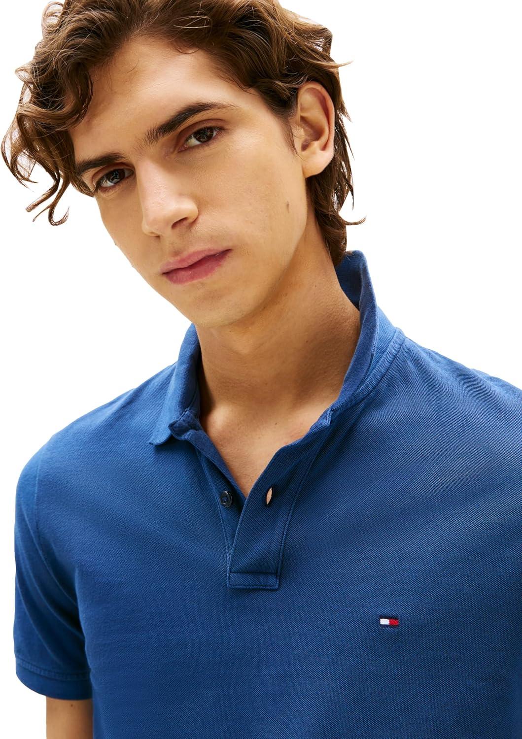 imageTommy Hilfiger Mens Short Sleeve Casual Polo Shirts in Regular Fit with Garment Dye CottonPreppy Navy