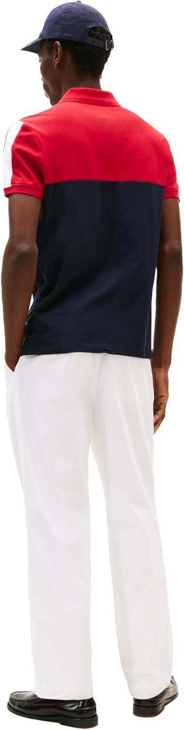 imageTommy Hilfiger Mens Short Sleeve Casual Polo Shirts in Regular Fit with Stretch and Colorblock DesignsDesert Sky
