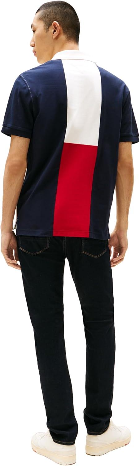 imageTommy Hilfiger Mens Short Sleeve Casual Polo Shirts in Regular Fit with Stretch and Colorblock DesignsWhite Stripe