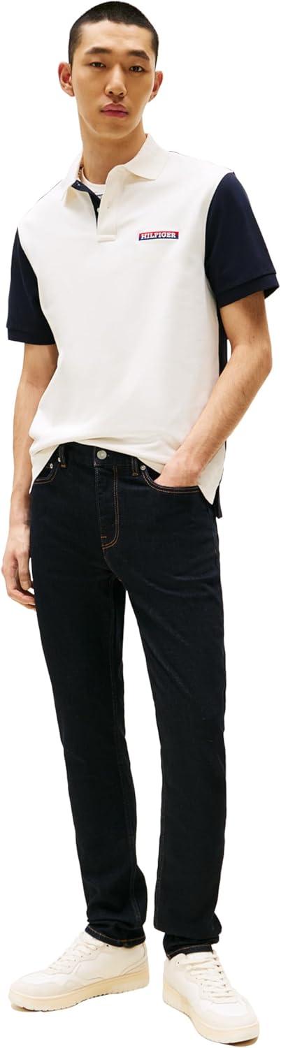imageTommy Hilfiger Mens Short Sleeve Casual Polo Shirts in Regular Fit with Stretch and Colorblock DesignsWhite Stripe