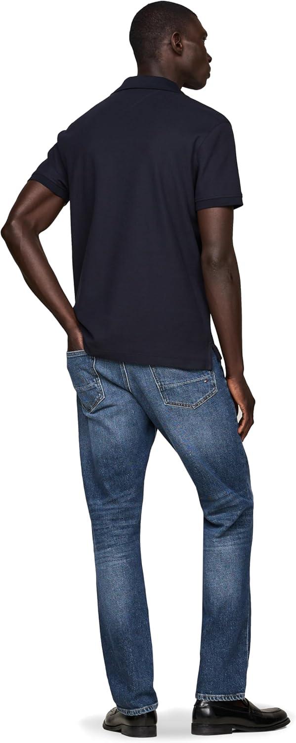 imageTommy Hilfiger Mens Short Sleeve Casual Polo Shirts in Regular Fit with Stretch and Vertical Logo DesignsDesert Sky