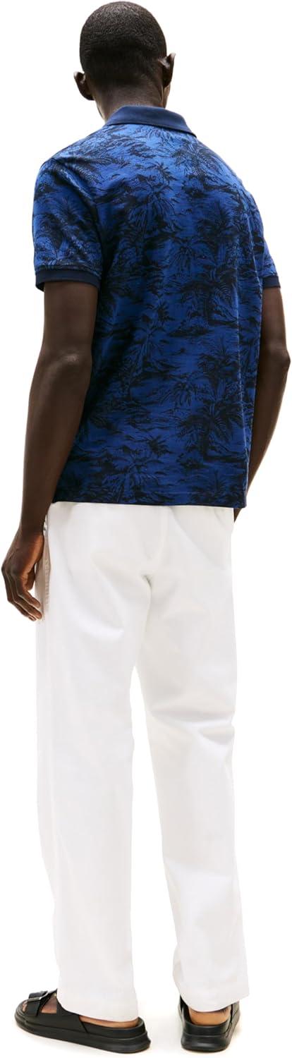imageTommy Hilfiger Mens Short Sleeve Linen Polo Shirts in Regular Fit with Tropical Print DesignsDesert Sky Dark Navy