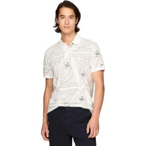 Tommy Hilfiger Men’s Short Sleeve Casual Polo Shirts in Regular Fit with Sail Print Designs(Ecru)