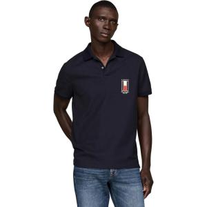 Tommy Hilfiger Men’s Short Sleeve Casual Polo Shirts in Regular Fit with Stretch and Vertical Logo Designs(Desert Sky)