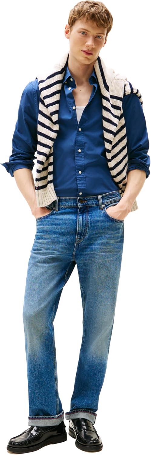 imageTommy Hilfiger Mens Long Sleeve Poplin Shirts in Regular Fit Mens Button Down Shirts Also Available in Big and TallAegean Sea