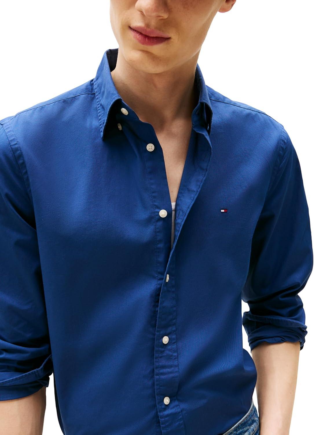 imageTommy Hilfiger Mens Long Sleeve Poplin Shirts in Regular Fit Mens Button Down Shirts Also Available in Big and TallAegean Sea