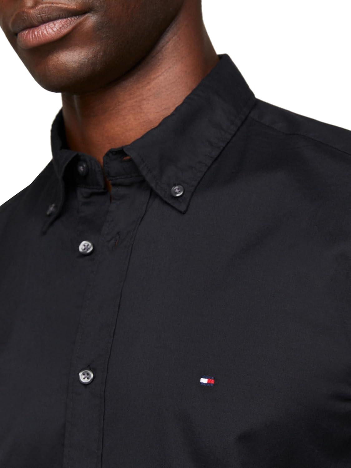 imageTommy Hilfiger Mens Long Sleeve Poplin Shirts in Regular Fit Mens Button Down Shirts Also Available in Big and TallBlack