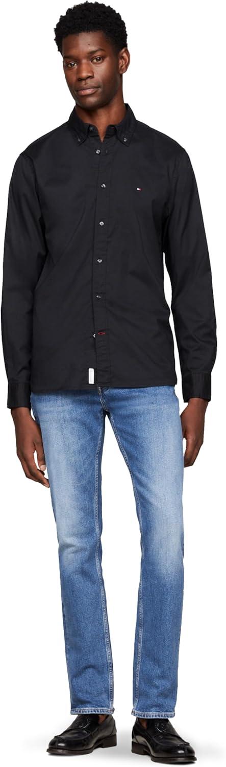 imageTommy Hilfiger Mens Long Sleeve Poplin Shirts in Regular Fit Mens Button Down Shirts Also Available in Big and TallBlack