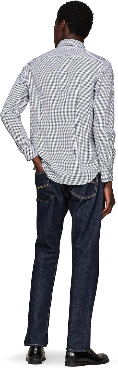 imageTommy Hilfiger Mens Long Sleeve Poplin Shirts in Regular Fit Mens Button Down Shirts Also Available in Big and TallCarbon Navy Optic White