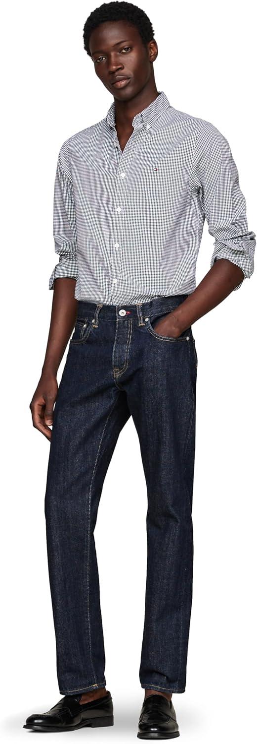 imageTommy Hilfiger Mens Long Sleeve Poplin Shirts in Regular Fit Mens Button Down Shirts Also Available in Big and TallCarbon Navy Optic White