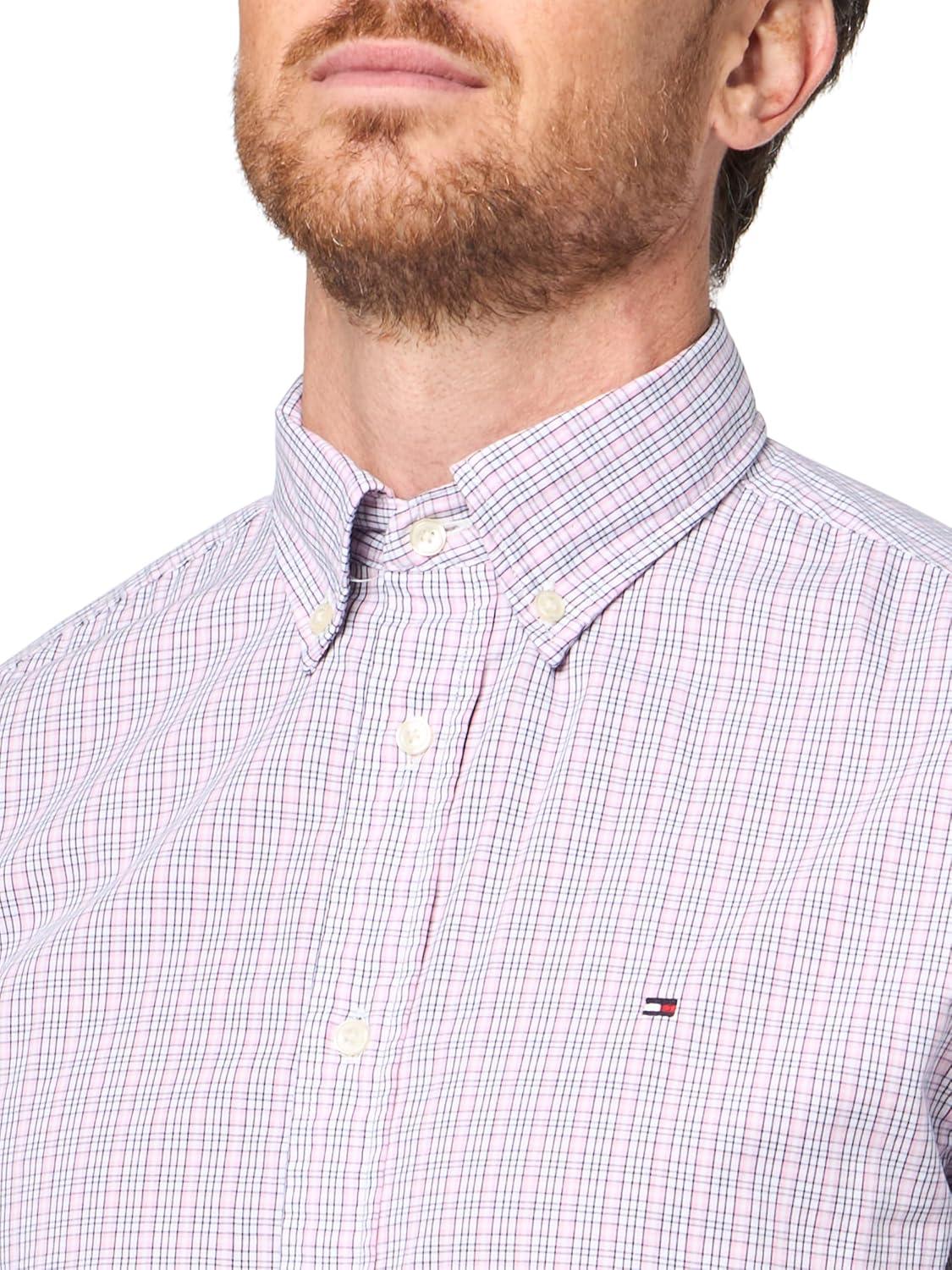imageTommy Hilfiger Mens Long Sleeve Poplin Shirts in Regular Fit Mens Button Down Shirts Also Available in Big and TallClassic Pink Multi Check