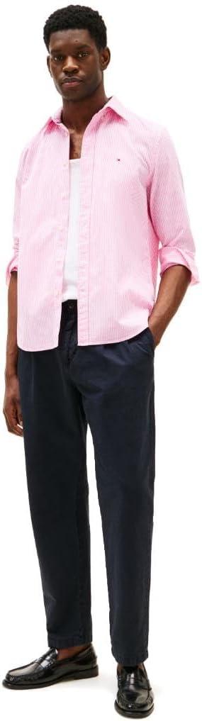 imageTommy Hilfiger Mens Long Sleeve Poplin Shirts in Regular Fit Mens Button Down Shirts Also Available in Big and TallClassic Pink Optic White Gingham