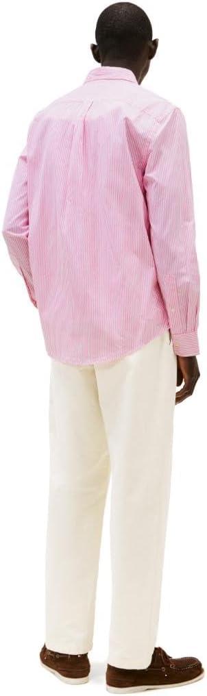 imageTommy Hilfiger Mens Long Sleeve Poplin Shirts in Regular Fit Mens Button Down Shirts Also Available in Big and TallClassic Pink Optic White Stripe