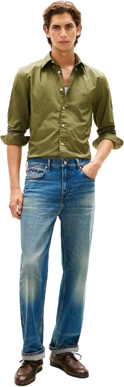 imageTommy Hilfiger Mens Long Sleeve Poplin Shirts in Regular Fit Mens Button Down Shirts Also Available in Big and TallDark Artichoke