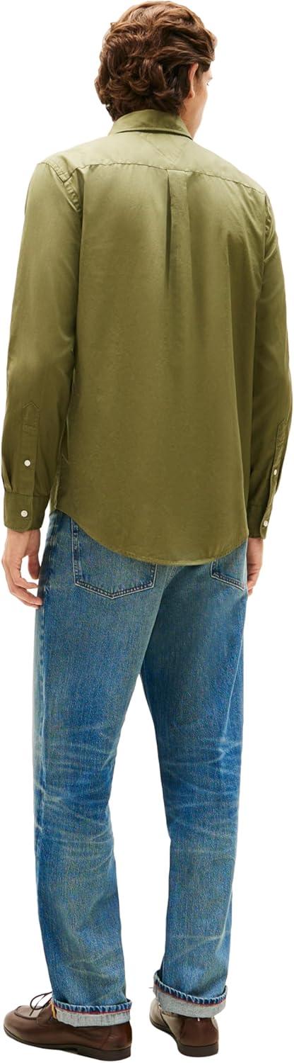 imageTommy Hilfiger Mens Long Sleeve Poplin Shirts in Regular Fit Mens Button Down Shirts Also Available in Big and TallDark Artichoke