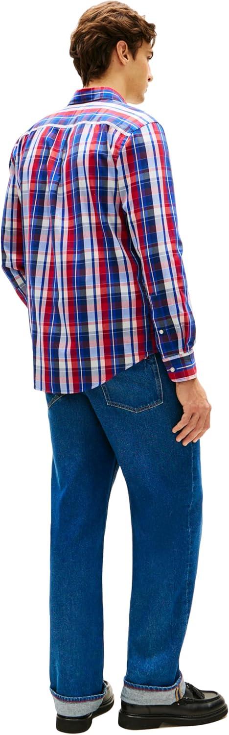 imageTommy Hilfiger Mens Long Sleeve Poplin Shirts in Regular Fit Mens Button Down Shirts Also Available in Big and TallMedium Red Multi Check