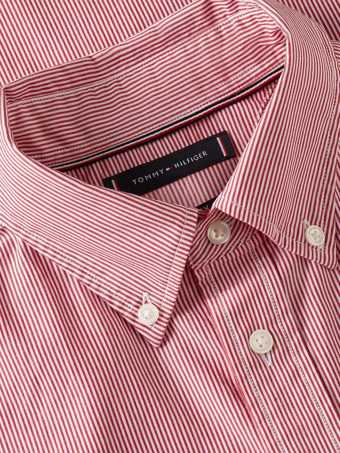 imageTommy Hilfiger Mens Long Sleeve Poplin Shirts in Regular Fit Mens Button Down Shirts Also Available in Big and TallMedium Red White Stripe
