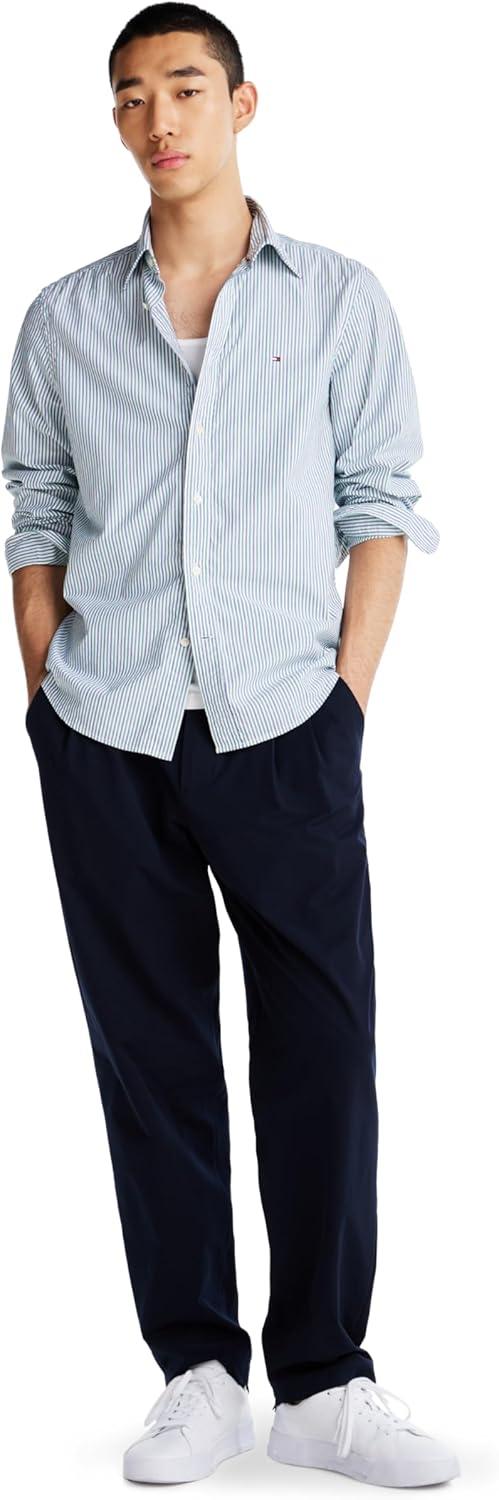 imageTommy Hilfiger Mens Long Sleeve Poplin Shirts in Regular Fit Mens Button Down Shirts Also Available in Big and TallNouveau Green Multi