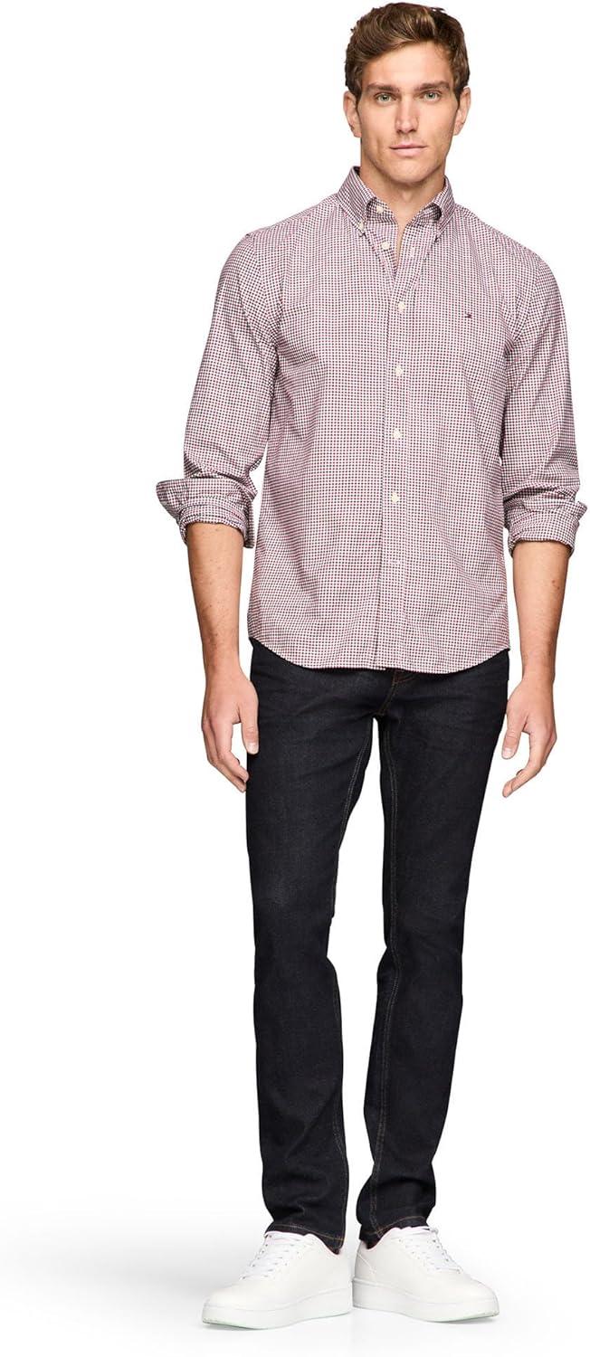 imageTommy Hilfiger Mens Long Sleeve Poplin Shirts in Regular Fit Mens Button Down Shirts Also Available in Big and TallRegatta Red Multi