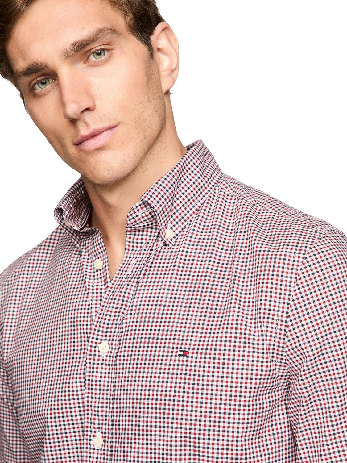 imageTommy Hilfiger Mens Long Sleeve Poplin Shirts in Regular Fit Mens Button Down Shirts Also Available in Big and TallRegatta Red Multi