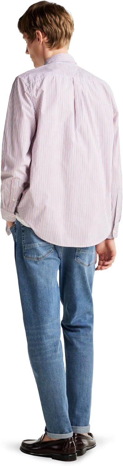 imageTommy Hilfiger Mens Long Sleeve Poplin Shirts in Regular Fit Mens Button Down Shirts Also Available in Big and TallRegatta Red Multi Stripe