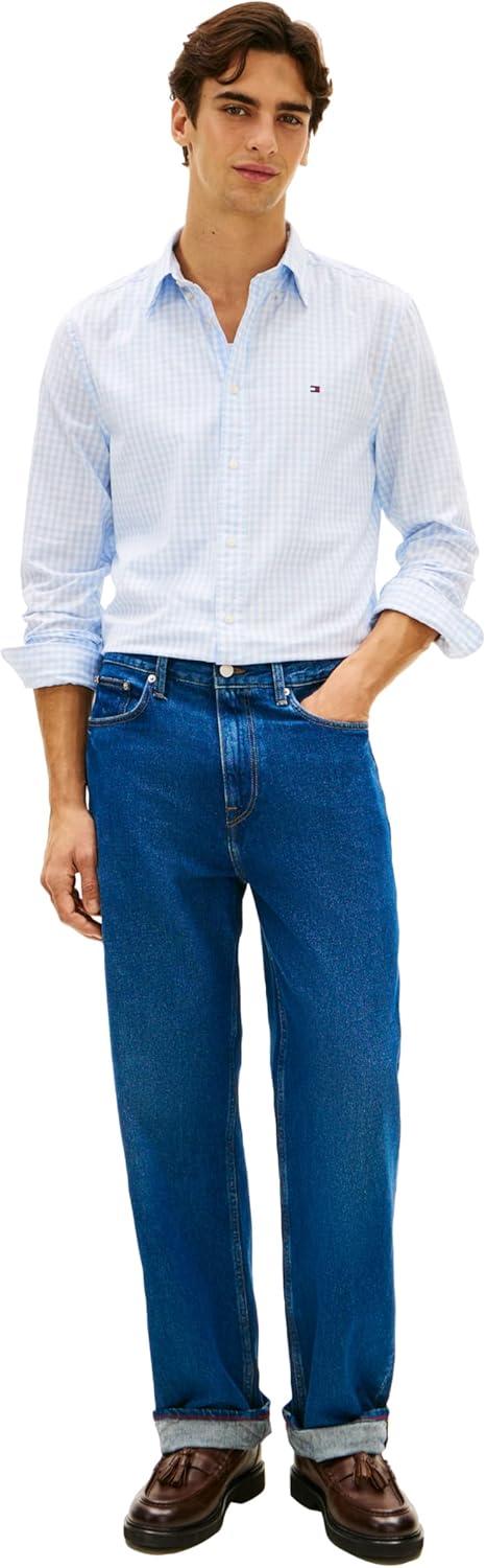 imageTommy Hilfiger Mens Long Sleeve Poplin Shirts in Regular Fit Mens Button Down Shirts Also Available in Big and TallSweet Blue White Check