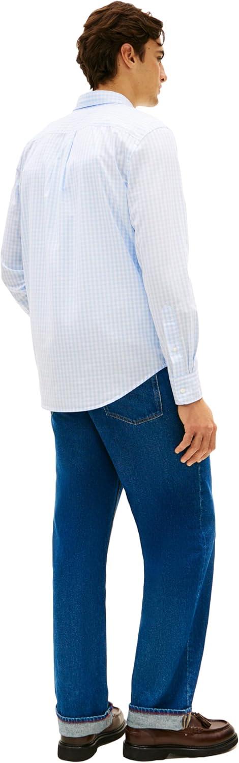 imageTommy Hilfiger Mens Long Sleeve Poplin Shirts in Regular Fit Mens Button Down Shirts Also Available in Big and TallSweet Blue White Check