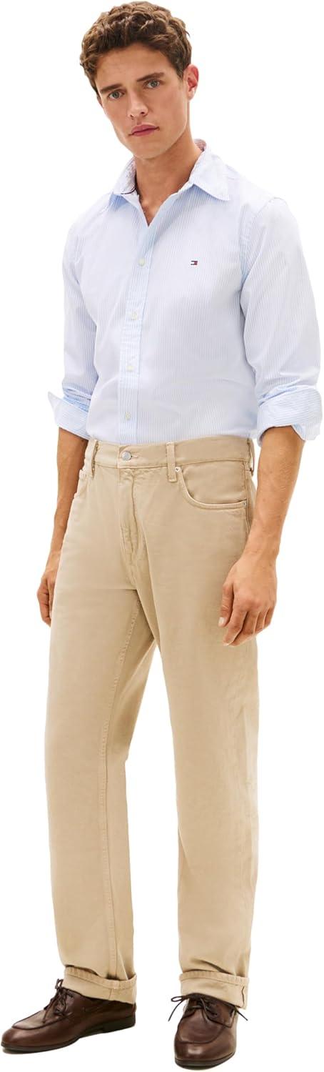 imageTommy Hilfiger Mens Long Sleeve Poplin Shirts in Regular Fit Mens Button Down Shirts Also Available in Big and TallSweet Blue White Stripe