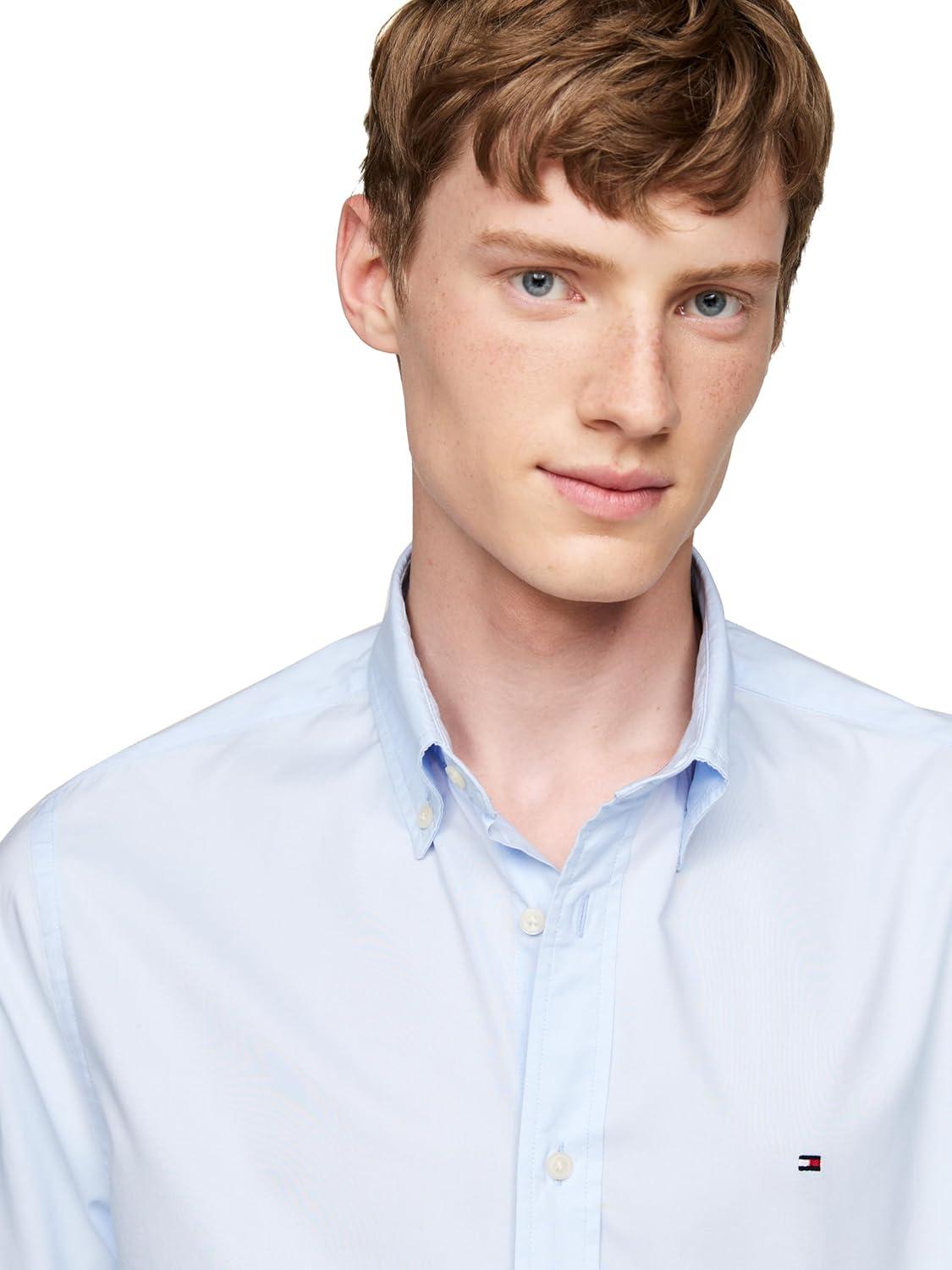 imageTommy Hilfiger Mens Long Sleeve Poplin Shirts in Regular Fit Mens Button Down Shirts Also Available in Big and TallSweet Blue