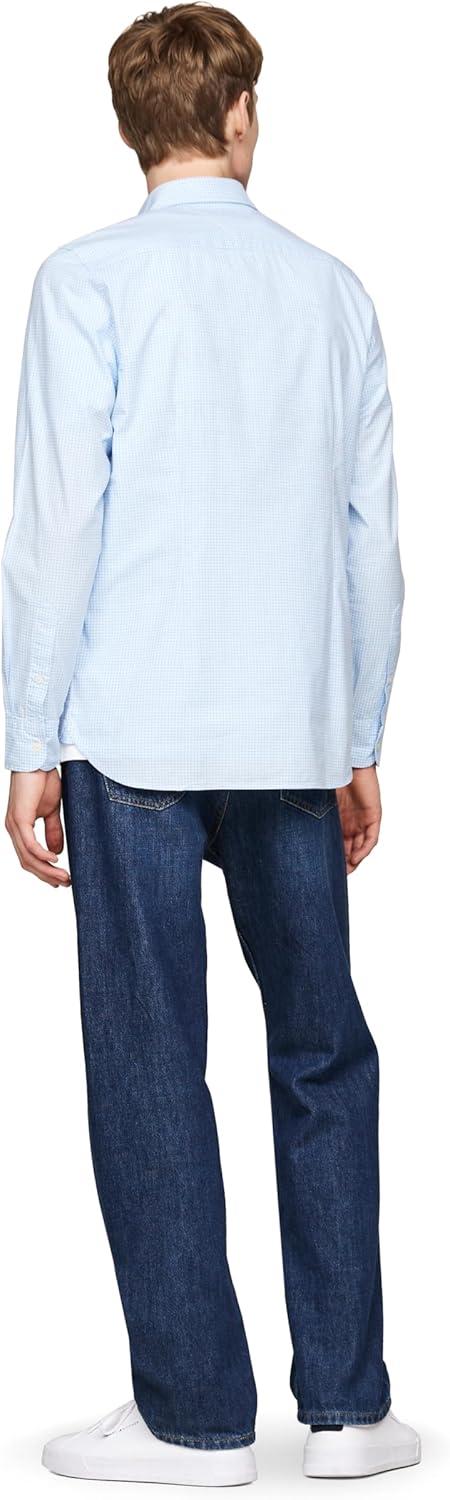 imageTommy Hilfiger Mens Long Sleeve Poplin Shirts in Regular Fit Mens Button Down Shirts Also Available in Big and TallVessel Blue Optic White