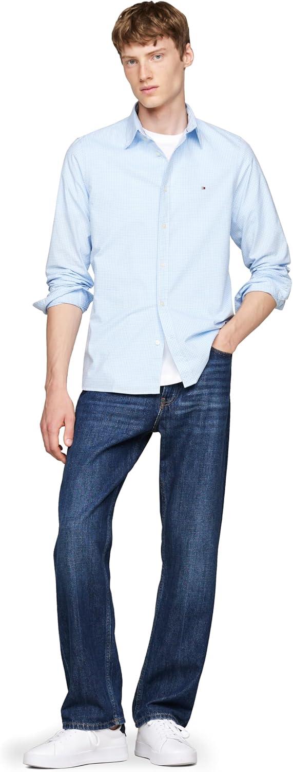 imageTommy Hilfiger Mens Long Sleeve Poplin Shirts in Regular Fit Mens Button Down Shirts Also Available in Big and TallVessel Blue Optic White