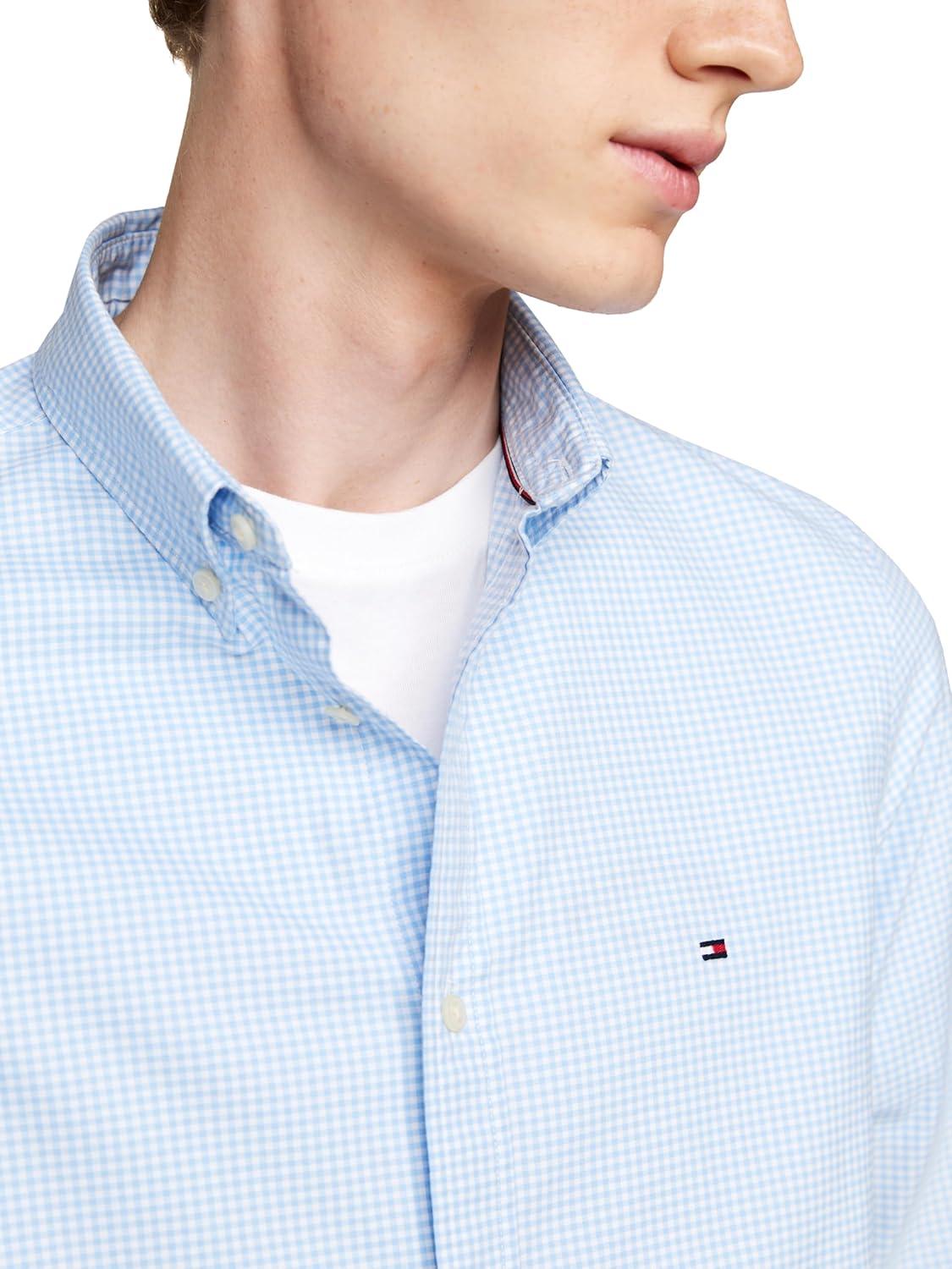 imageTommy Hilfiger Mens Long Sleeve Poplin Shirts in Regular Fit Mens Button Down Shirts Also Available in Big and TallVessel Blue Optic White