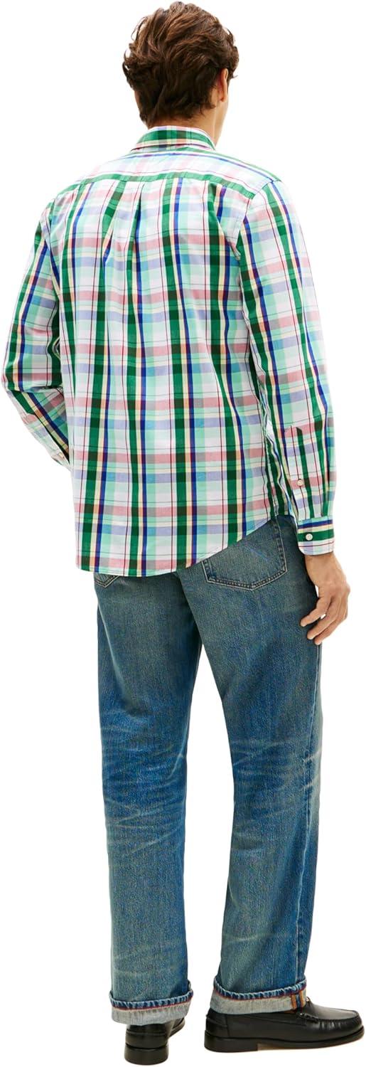 imageTommy Hilfiger Mens Long Sleeve Poplin Shirts in Regular Fit Mens Button Down Shirts Also Available in Big and TallWhite Multi Check
