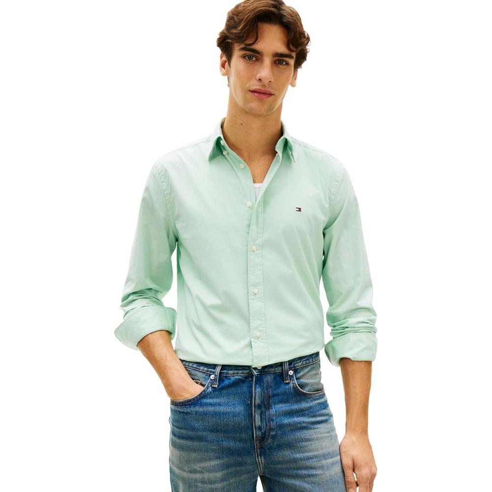 imageTommy Hilfiger Mens Long Sleeve Poplin Shirts in Regular Fit Mens Button Down Shirts Also Available in Big and TallCrushed Mint