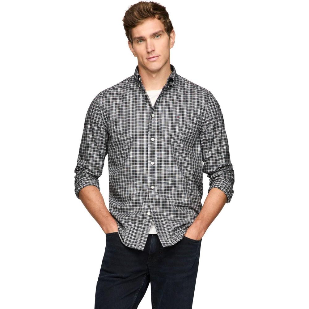 imageTommy Hilfiger Mens Long Sleeve Poplin Shirts in Regular Fit Mens Button Down Shirts Also Available in Big and TallDesert Sky Check